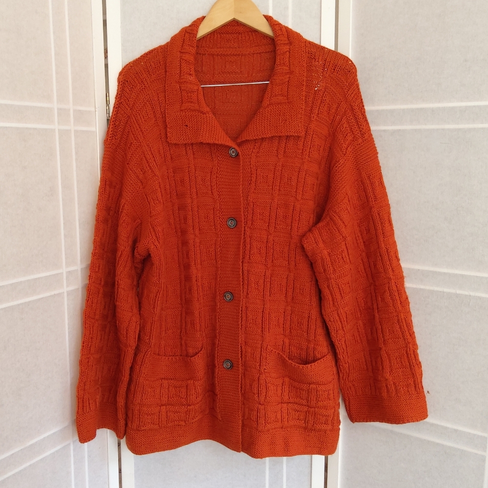 Vintage orange wool sweater cardigan